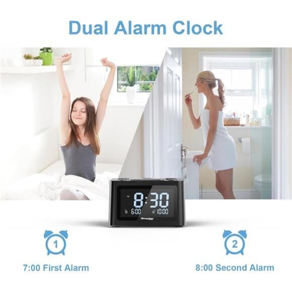 Dual Alarm Clock & Sleep Sound Machine, USB Charger, 12 Soothing Sounds - Picture 3 of 7